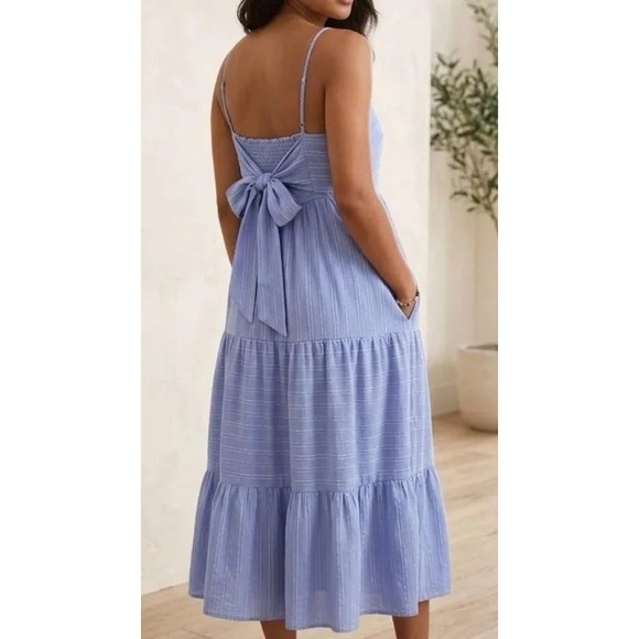 Haute Hippie Dresses & Skirts - Haute Hippie Style Blue Tiered Maxi Dress Smocked Back Boho Size S 1274703